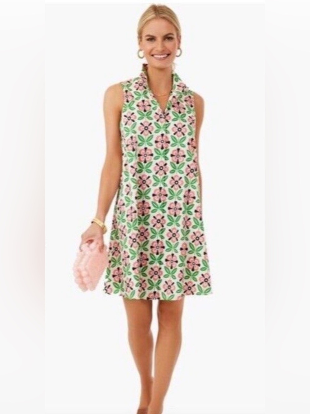 Tuckernuck Pink Green Floral A-Line Sleeveless Dress